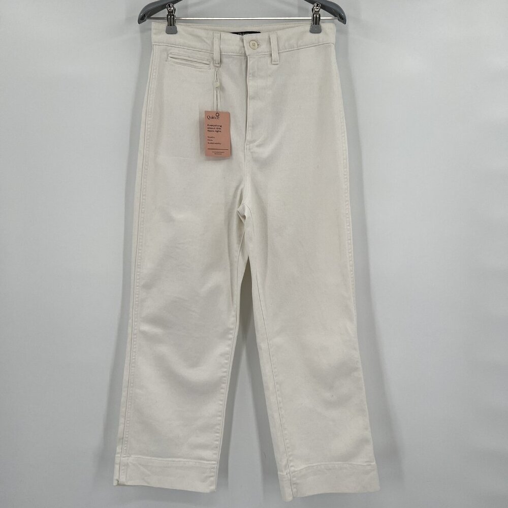 Quince Women's Stretch Cotton Twill Wide-Leg Crop Pants sz 32 Ivory/White NWT